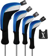 andux golf 460cc driver wood club head covers: 4pcs set with interchangeable no. tags and long neck logo