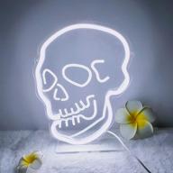 divatla skull neon sign: vibrant 3d art usb-powered white neon with 💀 holder base for bedroom, bathroom, living room, shop, office decor - dimmable switch логотип