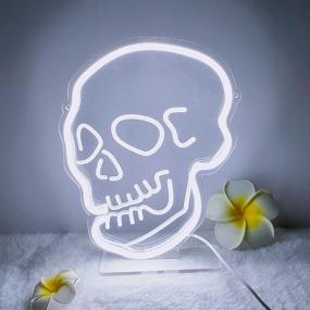 img 4 attached to DIVATLA Skull Neon Sign: Vibrant 3D Art USB-Powered White Neon with 💀 Holder Base for Bedroom, Bathroom, Living Room, Shop, Office Decor - Dimmable Switch