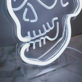 img 1 attached to DIVATLA Skull Neon Sign: Vibrant 3D Art USB-Powered White Neon with 💀 Holder Base for Bedroom, Bathroom, Living Room, Shop, Office Decor - Dimmable Switch