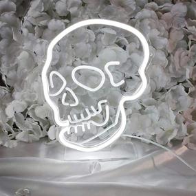 img 3 attached to DIVATLA Skull Neon Sign: Vibrant 3D Art USB-Powered White Neon with 💀 Holder Base for Bedroom, Bathroom, Living Room, Shop, Office Decor - Dimmable Switch