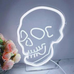 img 2 attached to DIVATLA Skull Neon Sign: Vibrant 3D Art USB-Powered White Neon with 💀 Holder Base for Bedroom, Bathroom, Living Room, Shop, Office Decor - Dimmable Switch