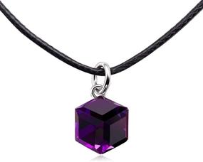 img 4 attached to 🖤 Swiss Elements Crystal Black Leather Choker Necklace with Cat Eye Jewels – Stylish Square Cube Pendant for Women and Girls