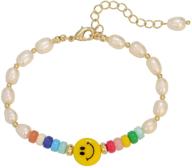 💛 14k gold plated y2k smiley face pearls beads bracelet - handmade colorful beaded bracelet for teen girls and women logo