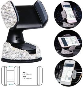 img 3 attached to 📱 Bling Crystal Rhinestone Car Phone Holder Mount with Additional Air Vent Base, USB 3-in-1 Multi Charging Cable, and 2 Car Decor Button Rings - Silver Bling Car Accessories for Women