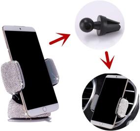 img 2 attached to 📱 Bling Crystal Rhinestone Car Phone Holder Mount with Additional Air Vent Base, USB 3-in-1 Multi Charging Cable, and 2 Car Decor Button Rings - Silver Bling Car Accessories for Women