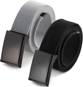 img 4 attached to 🎖️ Solid Military Buckle Canvas Flip Top Men's Belt Accessories
