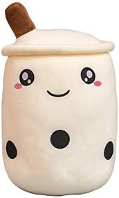 img 1 attached to 🧸 Cute Bubble Tea Plush Toy Stuffed Pillow Cushion Cartoon Fruit Milk Tea Gift for Kids - VickyPOP White Open Eyes, 9.4 inch