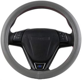 img 4 attached to 🚗 Premium Grey Genuine Leather Steering Wheel Cover for Men with Silica Gel Liner - Ensures a Firm Grip While Driving