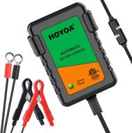 🔋 hyoa 12v 750ma trickle battery charger for car automotive motorcycles and lawn mower - lead acid gel/agm - maintain charger logo