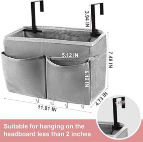 img 3 attached to Grey Retyion Bedside Storage Bag - Multi-Function Hanging Organizer Caddy with 4 Hooks for Headboards, Bunk Beds, and Hospital Beds