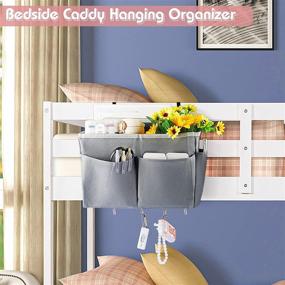 img 2 attached to Grey Retyion Bedside Storage Bag - Multi-Function Hanging Organizer Caddy with 4 Hooks for Headboards, Bunk Beds, and Hospital Beds