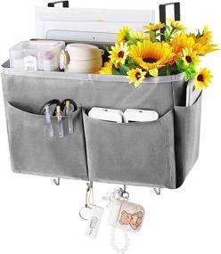 img 4 attached to Grey Retyion Bedside Storage Bag - Multi-Function Hanging Organizer Caddy with 4 Hooks for Headboards, Bunk Beds, and Hospital Beds