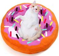 🐱 donut cat bed & small dog bed, plush orthopedic foam mattress, indoor pet bed for cats or small dogs, cat sofa with washable cover, waterproof lining, cream print logo