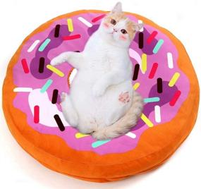 img 4 attached to 🐱 Donut Cat Bed & Small Dog Bed, Plush Orthopedic Foam Mattress, Indoor Pet Bed for Cats or Small Dogs, Cat Sofa with Washable Cover, Waterproof Lining, Cream Print