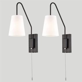 img 3 attached to 🏮 HYDELITE Vintage Wall Sconces 2-Pack: Off-White Linen Shade, Pull Chain On/Off Switch, Black Metal Finish