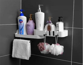 img 3 attached to 🚿 180° Rotatable Corner Shower Caddy: Wall Mounted Organizer with Towel Bar, Hidden Hooks, and Adhesive Mount - No Drilling Needed