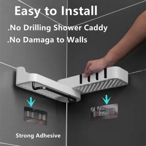 img 2 attached to 🚿 180° Rotatable Corner Shower Caddy: Wall Mounted Organizer with Towel Bar, Hidden Hooks, and Adhesive Mount - No Drilling Needed