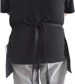 img 1 attached to 👗 Black Short Half Apron Waist Waitress Server Aprons - TG888, featuring 3 Zippered Pockets for Kitchen, Restaurant, Vendors - Ideal for Holding Cards, Smartphone, Money, Notebook