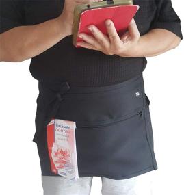 img 3 attached to 👗 Black Short Half Apron Waist Waitress Server Aprons - TG888, featuring 3 Zippered Pockets for Kitchen, Restaurant, Vendors - Ideal for Holding Cards, Smartphone, Money, Notebook