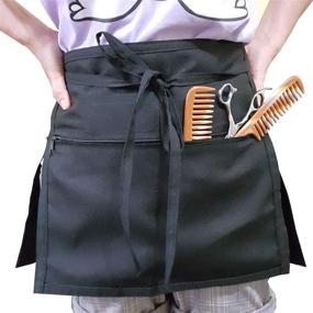 img 4 attached to 👗 Black Short Half Apron Waist Waitress Server Aprons - TG888, featuring 3 Zippered Pockets for Kitchen, Restaurant, Vendors - Ideal for Holding Cards, Smartphone, Money, Notebook