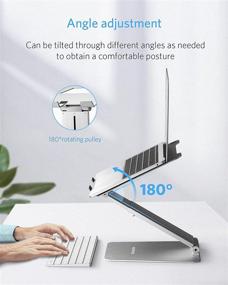 img 3 attached to Регулируемая подставка для ноутбука с вентиляцией - эргономичный подъемник из алюминия для стола, совместимый с MacBook, Dell, HP - серый