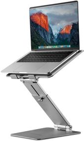 img 4 attached to Регулируемая подставка для ноутбука с вентиляцией - эргономичный подъемник из алюминия для стола, совместимый с MacBook, Dell, HP - серый