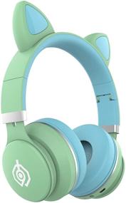 img 4 attached to Tititek Cat Ear Headphones: Wireless Foldable Kids Over-Ear Hearphones with Mic, LED Lights | Green-Blue