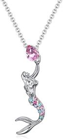 img 2 attached to 💎 Stunning Mermaid Pendant Necklaces: White Gold Plated with Austrian Crystal Birthstone - Perfect Jewelry Gift for Women and Teens