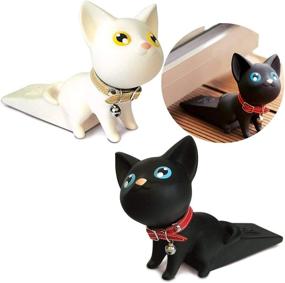 img 4 attached to 🐱 Cute Cat Door Stopper - Non-Slip Non-Scratching Door Wedge for Children - Safety Doorstop for All Floor Surfaces (Black and White)