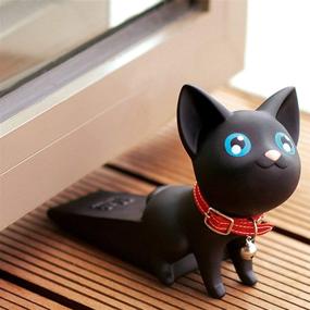 img 1 attached to 🐱 Cute Cat Door Stopper - Non-Slip Non-Scratching Door Wedge for Children - Safety Doorstop for All Floor Surfaces (Black and White)