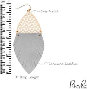 img 1 attached to 🌿 Lightweight Boho Fan Tassel Hoop Earrings - Genuine Leather Fringe Geometric Statement, Feather Leaf, Acetate Half Moon Dangles