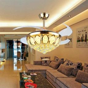 img 4 attached to ✨ Modern Crystal Chandelier Ceiling Fan with Remote, Retractable Blades Ceiling Fans Lights (42''), LED 3 Colors Fan Chandelier Lights Indoor for Living Room Dining Room Hall - Gold