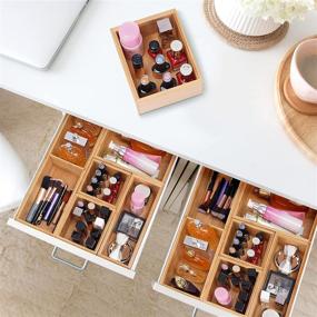 img 2 attached to Bamboo Drawer Organizer Box Set - 5 Storage Containers for Makeup Utensils, Drawer Organization for Kitchen, Vanity, Dresser, Pantry, Garage, Office