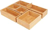 bamboo drawer organizer box set - 5 storage containers for makeup utensils, drawer organization for kitchen, vanity, dresser, pantry, garage, office логотип