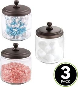 img 3 attached to mDesign Glass Bathroom Vanity Storage Organizer Canisters Jars - Clear/Bronze - 3 Pack, Ideal for Cotton Balls, Swabs, Makeup Sponges, Bath Salts, Hair Ties, and Jewelry