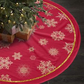 img 2 attached to 🎄 Golden Snowflakes Red Background Merry Christmas Tree Skirt - Double Layers Thick Xmas Tree Mat - Holiday Party Decorations - 36 inch