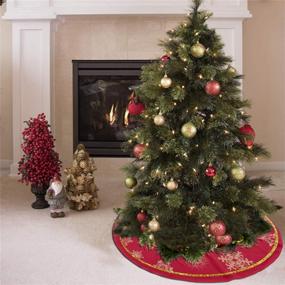 img 1 attached to 🎄 Golden Snowflakes Red Background Merry Christmas Tree Skirt - Double Layers Thick Xmas Tree Mat - Holiday Party Decorations - 36 inch