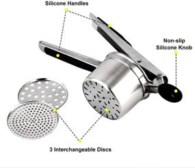 img 3 attached to 🥔 HHYN Stainless Steel Potato Ricer and Masher - Heavy Duty Large Capacity Presser with 3 Interchangeable Discs. Perfect for Creamy Mashed Potatoes, Fruits, Vegetables, and Baby Food.