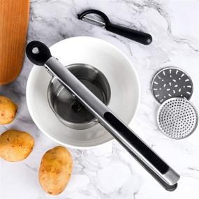 img 1 attached to 🥔 HHYN Stainless Steel Potato Ricer and Masher - Heavy Duty Large Capacity Presser with 3 Interchangeable Discs. Perfect for Creamy Mashed Potatoes, Fruits, Vegetables, and Baby Food.