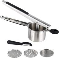 🥔 hhyn stainless steel potato ricer and masher - heavy duty large capacity presser with 3 interchangeable discs. perfect for creamy mashed potatoes, fruits, vegetables, and baby food. logo