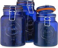 🔵 premium cobalt blue round glass canister set with hermetic seal: keep your kitchen & pantry fresh with airtight lock lids - set of 3 food storage containers логотип