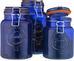 img 3 attached to 🔵 Premium Cobalt Blue Round Glass Canister Set with Hermetic Seal: Keep Your Kitchen & Pantry Fresh with Airtight Lock Lids - Set of 3 Food Storage Containers