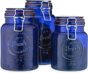 img 1 attached to 🔵 Premium Cobalt Blue Round Glass Canister Set with Hermetic Seal: Keep Your Kitchen & Pantry Fresh with Airtight Lock Lids - Set of 3 Food Storage Containers