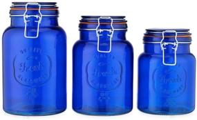 img 2 attached to 🔵 Premium Cobalt Blue Round Glass Canister Set with Hermetic Seal: Keep Your Kitchen & Pantry Fresh with Airtight Lock Lids - Set of 3 Food Storage Containers