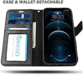 img 3 attached to 📱 AMOVO iPhone 12 Pro/12 Wallet Case Magnetic Detachable [2 in 1][Wristlet][Genuine Leather] Protective Case (6.1'') - Authentic Leather, Black