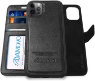 📱 amovo iphone 12 pro/12 wallet case magnetic detachable [2 in 1][wristlet][genuine leather] protective case (6.1'') - authentic leather, black logo