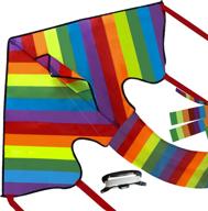 🌈 windborne rainbow kite: fun and easy-to-fly kite for beach and outdoor activities - perfect for kids and adults - includes 245 feet flying line and strong handle - convenient 47"x83" size (including tails) логотип