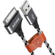 🔌 agvee [3 pack 6ft] 30 pin heavy duty charger cable: durable braided, fast charging data cord with leather organizers, slim metal shell for iphone 4/4s, ipad 1/2/3, ipod - gray logo