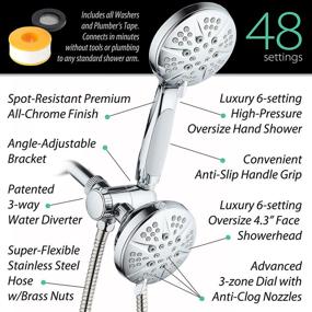 img 2 attached to 💦 Notilus Surround-Shower(TM) High-Pressure 48-Setting Luxury 3-Way Shower Head/Handheld Combo - Enhanced Grip, Anti-Clog Jets, Durable Stainless Steel Hose, Chromium-Plated Finish